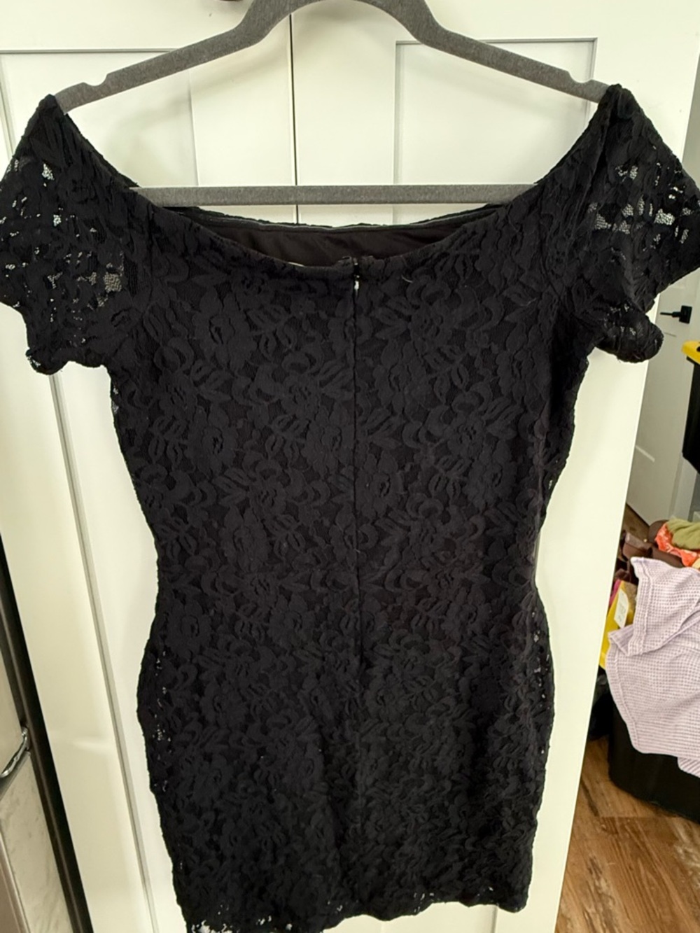 STATE Black Off-Shoulder Lace Mini Dress